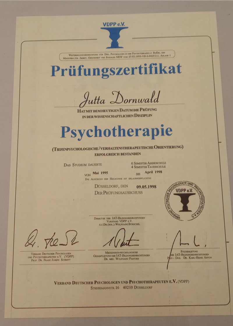 Prüfungszertifikat Psychotherpie